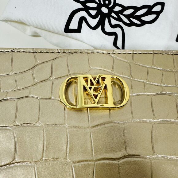 MCM Travia Shoulder Bag Gold Croco Embossed with 24K Gold Plated Logo NWT - Picture 8 of 13